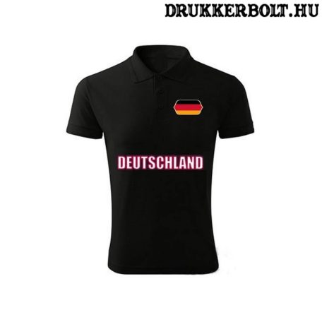 Deutschland feliratos galléros póló - Németország szurkolói ingnyakú póló (fekete) 