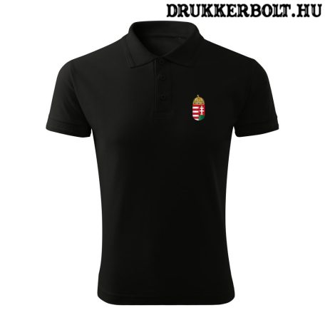 Hungary feliratos címeres férfi póló - Magyarország galléros póló (fekete) 