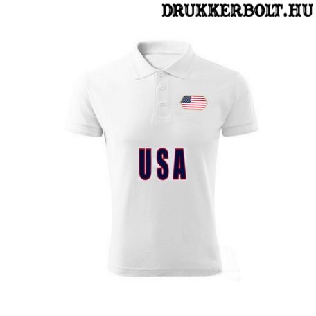 USA feliratos galléros póló - USA szurkolói ingnyakú póló (fehér) 