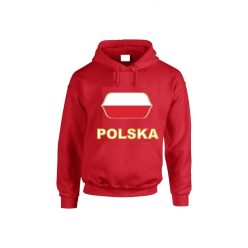   Polska feliratos kapucnis pulóver (piros) - lengyel válogatott szurkolói pullover / pulcsi