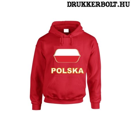Polska feliratos kapucnis pulóver (piros) - lengyel válogatott szurkolói pullover / pulcsi