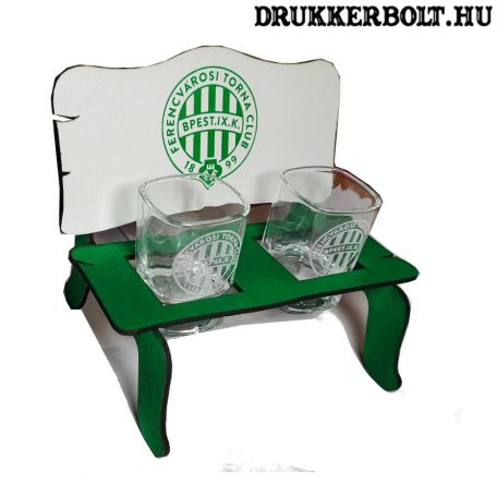 Ferencváros pálinkás pad Fradi poharakkal (zöld-fehér)