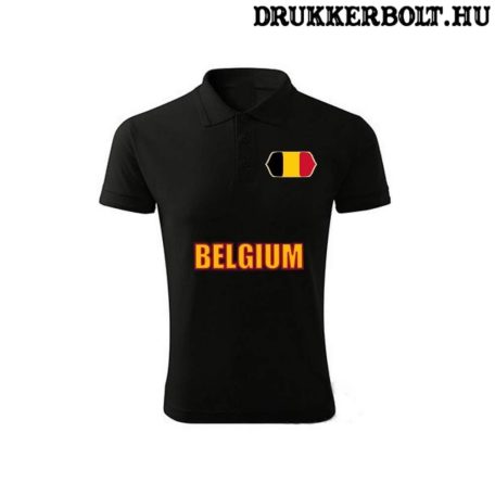 Belgium feliratos galléros póló - belga szurkolói ingnyakú póló (fekete) 