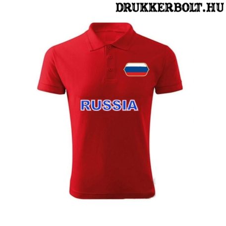 Russia feliratos galléros póló - Oroszország szurkolói ingnyakú póló (piros) 