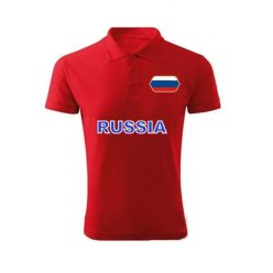   Russia feliratos galléros rövidujjú női póló - Oroszország szurkolói ingnyakú póló (piros) 