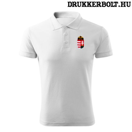 Hungary férfi póló - Magyarország szurkolói ingnyakú / galléros póló (fehér) 