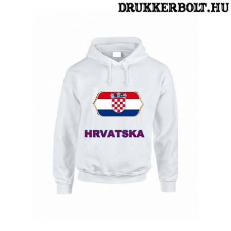 Hrvatska feliratos kapucnis pulóver (fehér) - horvát válogatott szurkolói pullover / pulcsi