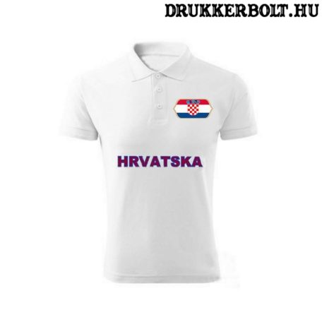 Hrvatska feliratos galléros póló - Horvátország szurkolói ingnyakú póló (fehér) 
