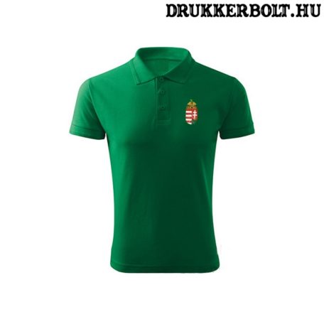 Magyarország feliratos galléros férfi póló - magyar szurkolói póló (zöld) 