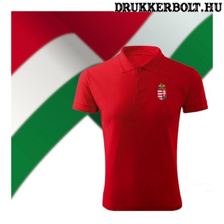 Magyarország feliratos galléros rövidujjú póló (férfi) - szurkolói ingnyakú póló (piros) 