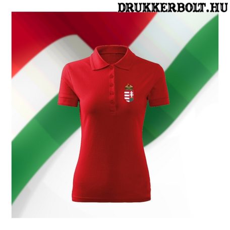 Magyarország feliratos galléros póló (női) - magyar válogatott szurkolói póló (piros) 