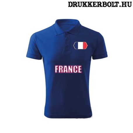 France feliratos galléros póló - francia szurkolói ingnyakú póló (kék) 