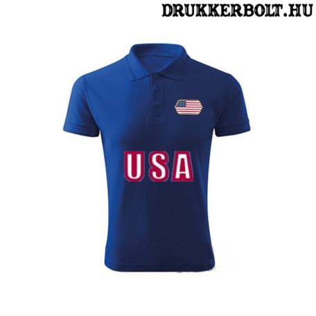 USA feliratos galléros póló - USA szurkolói ingnyakú póló (kék) 